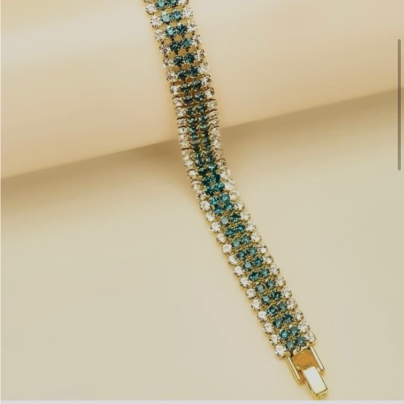 Swarovski Elements Teal and Gold Tennis Bracelet - Picture 5 of 8